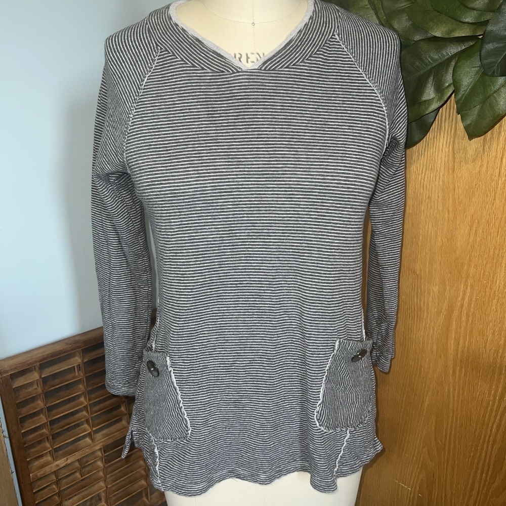 Soft Surroundings Striped V Neck Long Sleeve Tunic Top Women‎ Size S